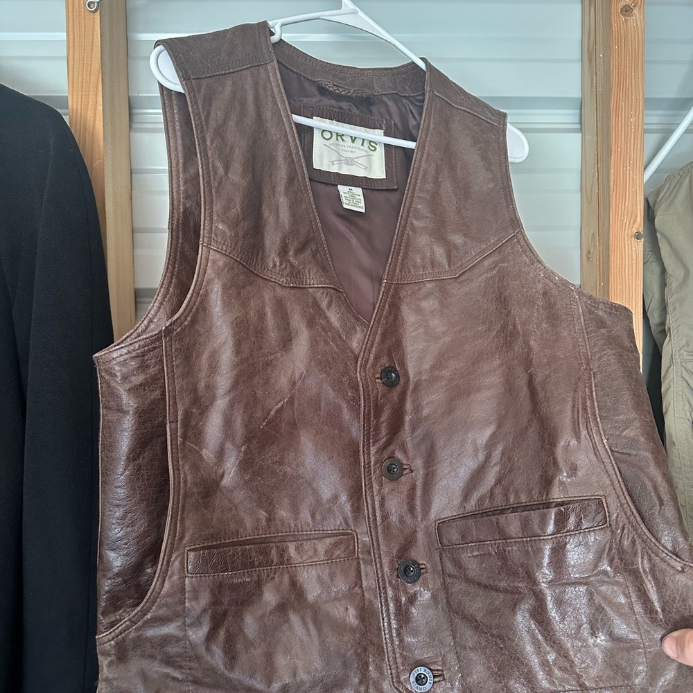Orvis Brown Leather Vest Classic Western Style